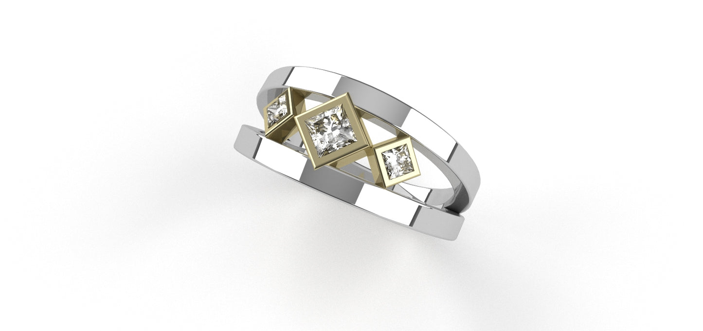 White and yellow gold princess star ring