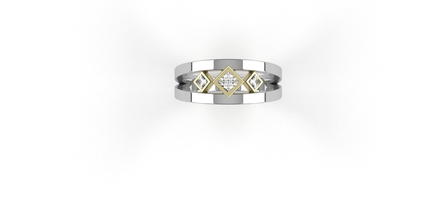 White and yellow gold princess star ring